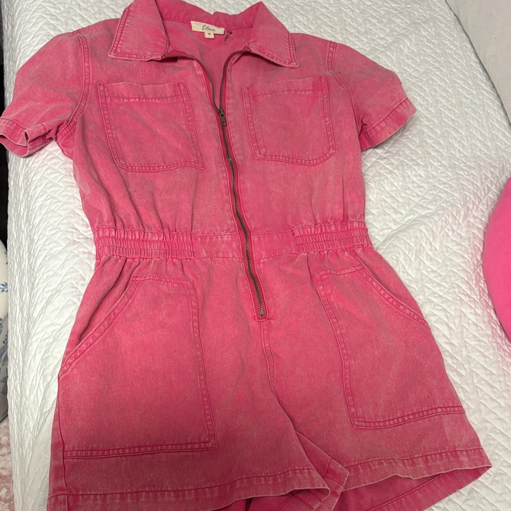 Elan Vibrant Pink Denim Jumpsuit